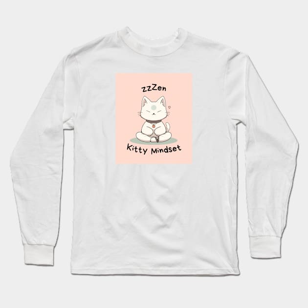 Kawaii Cute Yoga Meditating Cat Long Sleeve T-Shirt by AdaMazingDesign